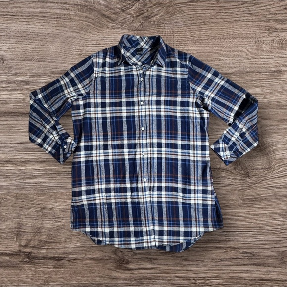 HUE Navy and White Plaid Button Down Long Sleeve Shirt - Picture 6 of 8